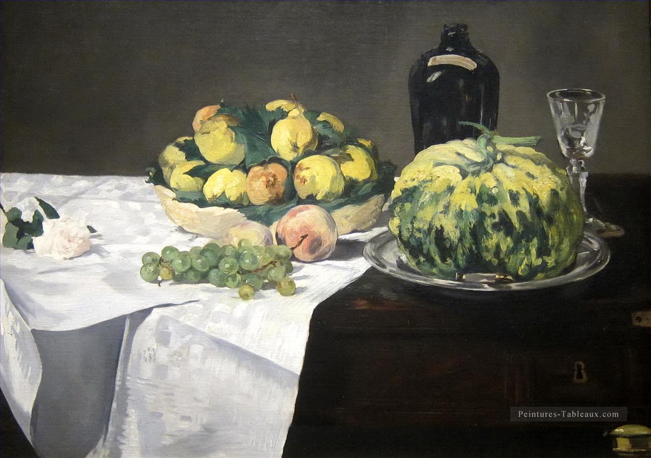 Nature morte au melon et aux pêches Édouard Manet Peintures à l'huile